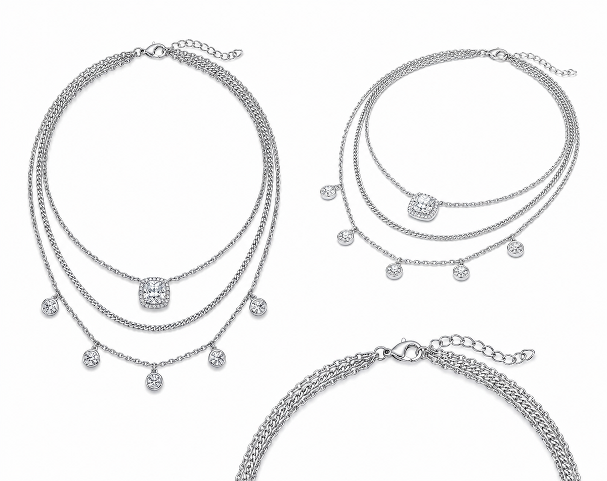 Cushion Halo Layered Necklace