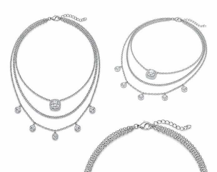 Cushion Halo Layered Necklace